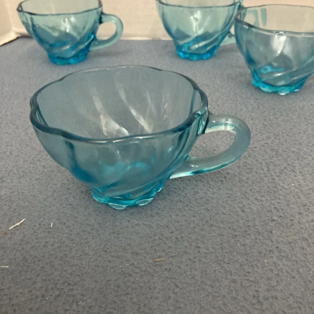 Hazel-Atlas‎ Capri Azure Blue Seashell Swirl Snack Cup - Set of 4